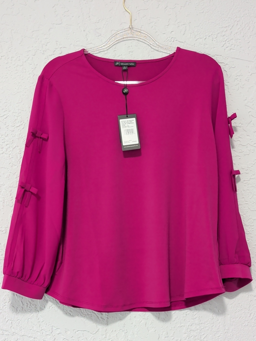 NEW Adrianna Papell Fuchsia Bow-Sleeve Blouse | size Large